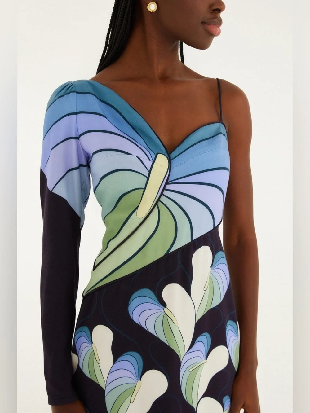 Farm Rio , Black Lovely Anthurium One-Shoulder Maxi Dress